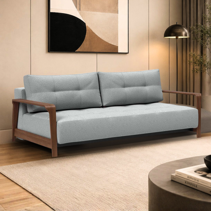 Innovation Living Ran Deluxe Fabric Lounger Sleeper Sofa with Wood Arms-comfortdesignfurniture