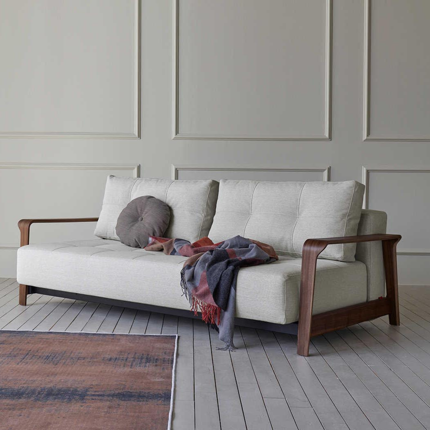 Innovation Living Ran Deluxe Fabric Lounger Sleeper Sofa with Wood Arms-comfortdesignfurniture