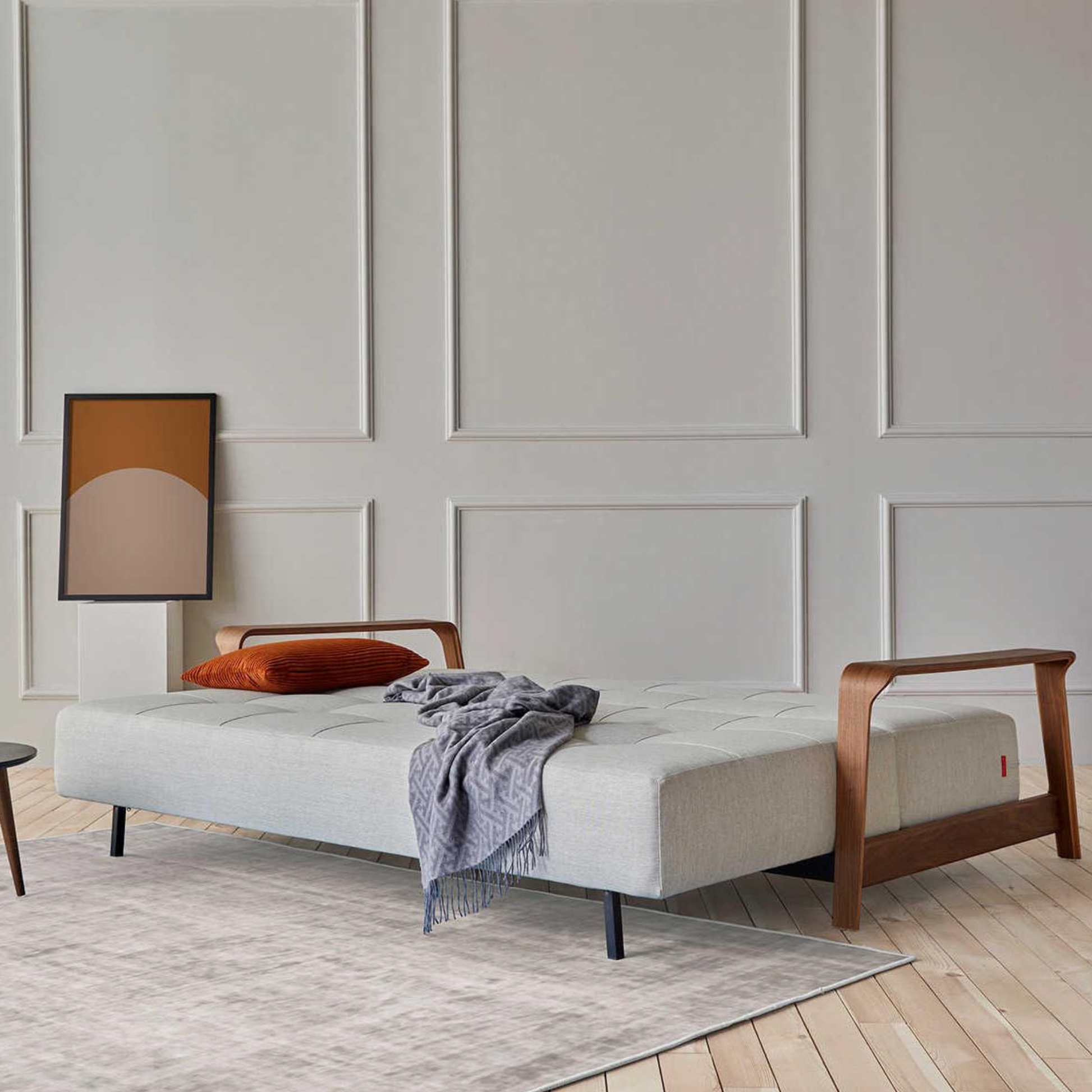 Innovation Living Ran Deluxe Fabric Lounger Sleeper Sofa with Wood Arms-comfortdesignfurniture