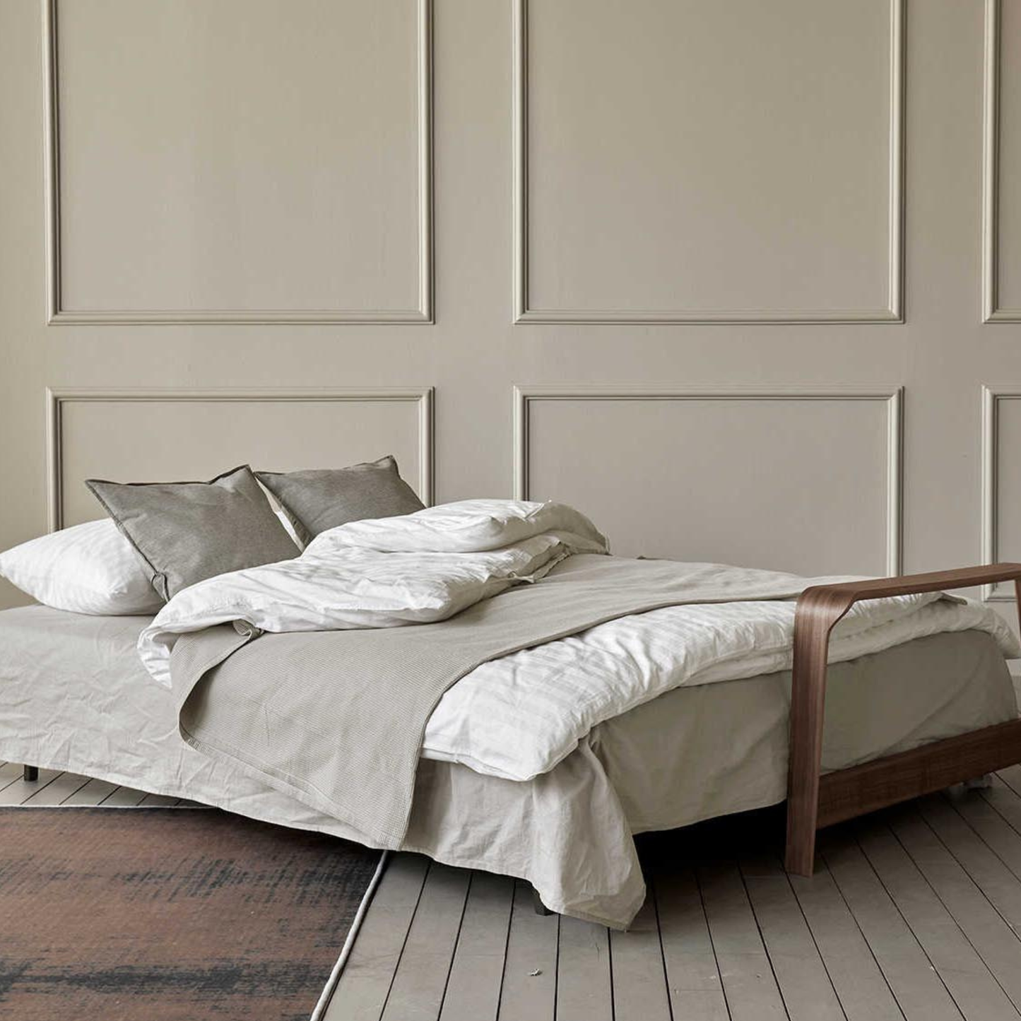 Innovation Living Ran Deluxe Fabric Lounger Sleeper Sofa with Wood Arms-comfortdesignfurniture