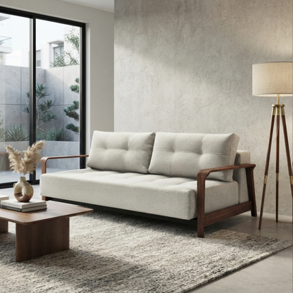 Innovation Living Ran Deluxe Fabric Lounger Sleeper Sofa with Wood Arms-comfortdesignfurniture