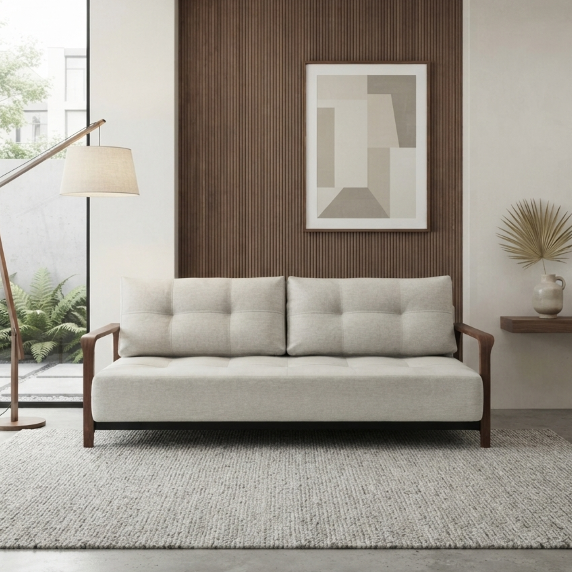 Innovation Living Ran Deluxe Fabric Lounger Sleeper Sofa with Wood Arms-comfortdesignfurniture