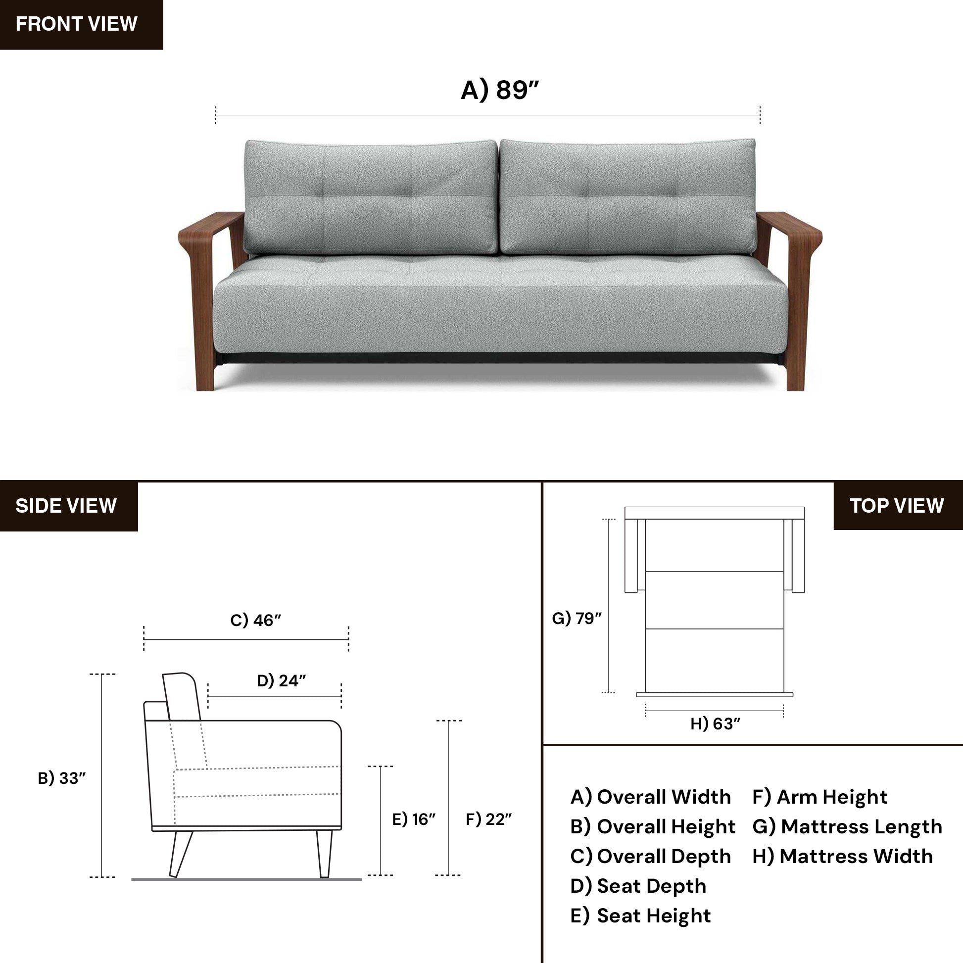Innovation Living Ran Deluxe Fabric Lounger Sleeper Sofa with Wood Arms-comfortdesignfurniture