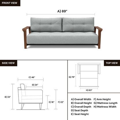 Innovation Living Ran Deluxe Fabric Lounger Sleeper Sofa with Wood Arms-comfortdesignfurniture
