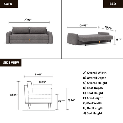 Innovation Living Cone Fabric Convertible Sofa Bed with Storage