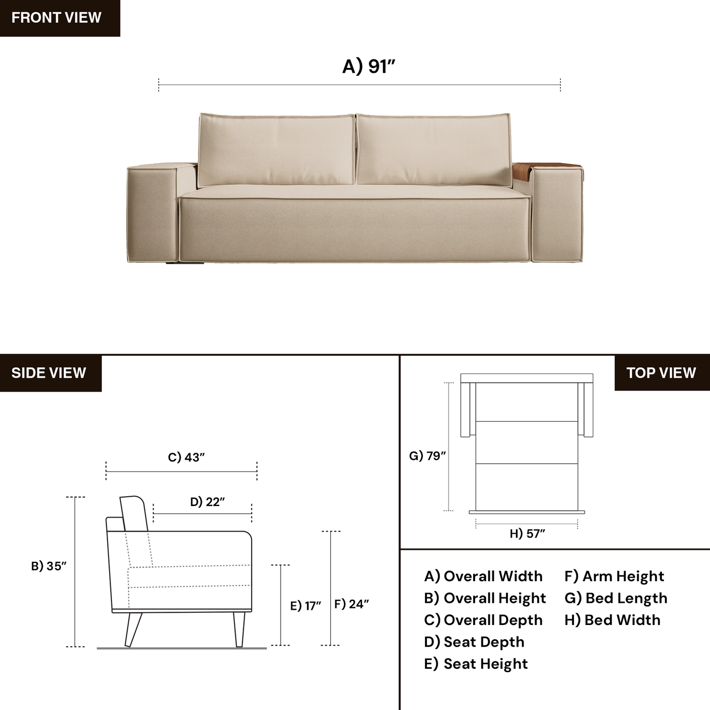 Innovation Living Newilla Fabric Queen Sleeper Sofa With Multiple Arm Style