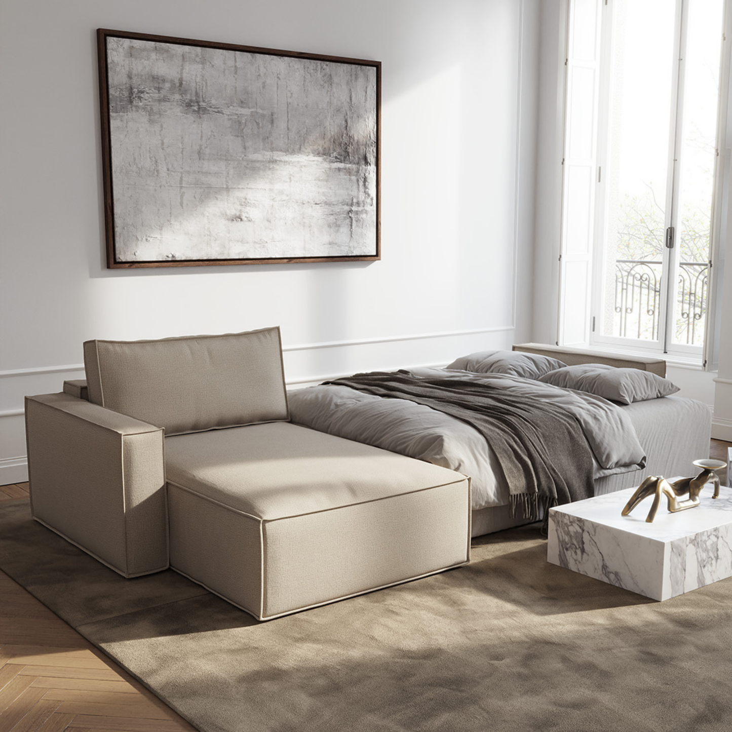Innovation Living Newilla L‑Shaped Sectional Lounger Sleeper Sofa