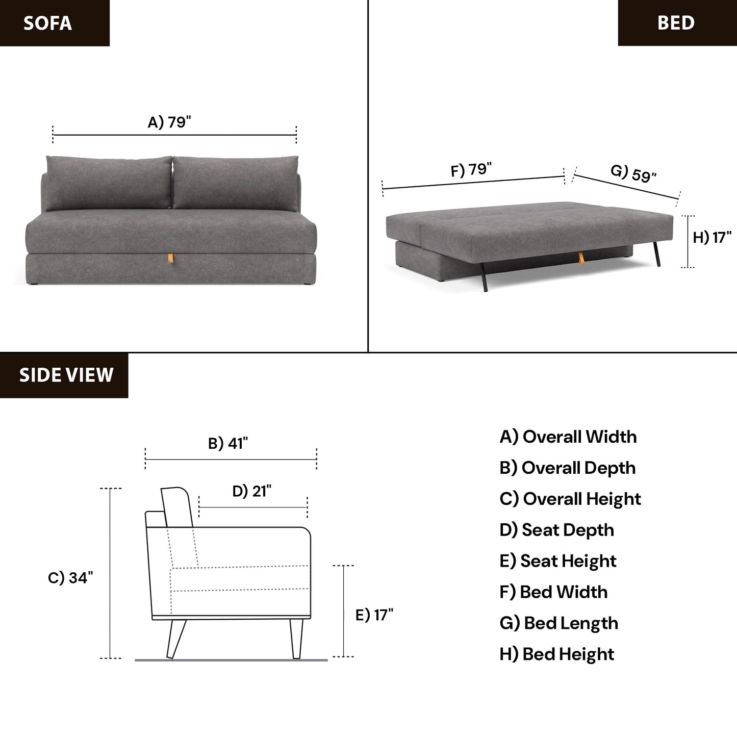 Innovation Living Osvald Fabric Queen Sleeper Sofa with Storage