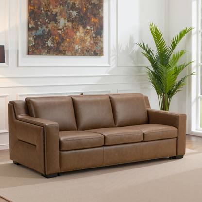 Kathy Ireland Alaves 3-Seater Brown Leather Queen Sleeper Sofa