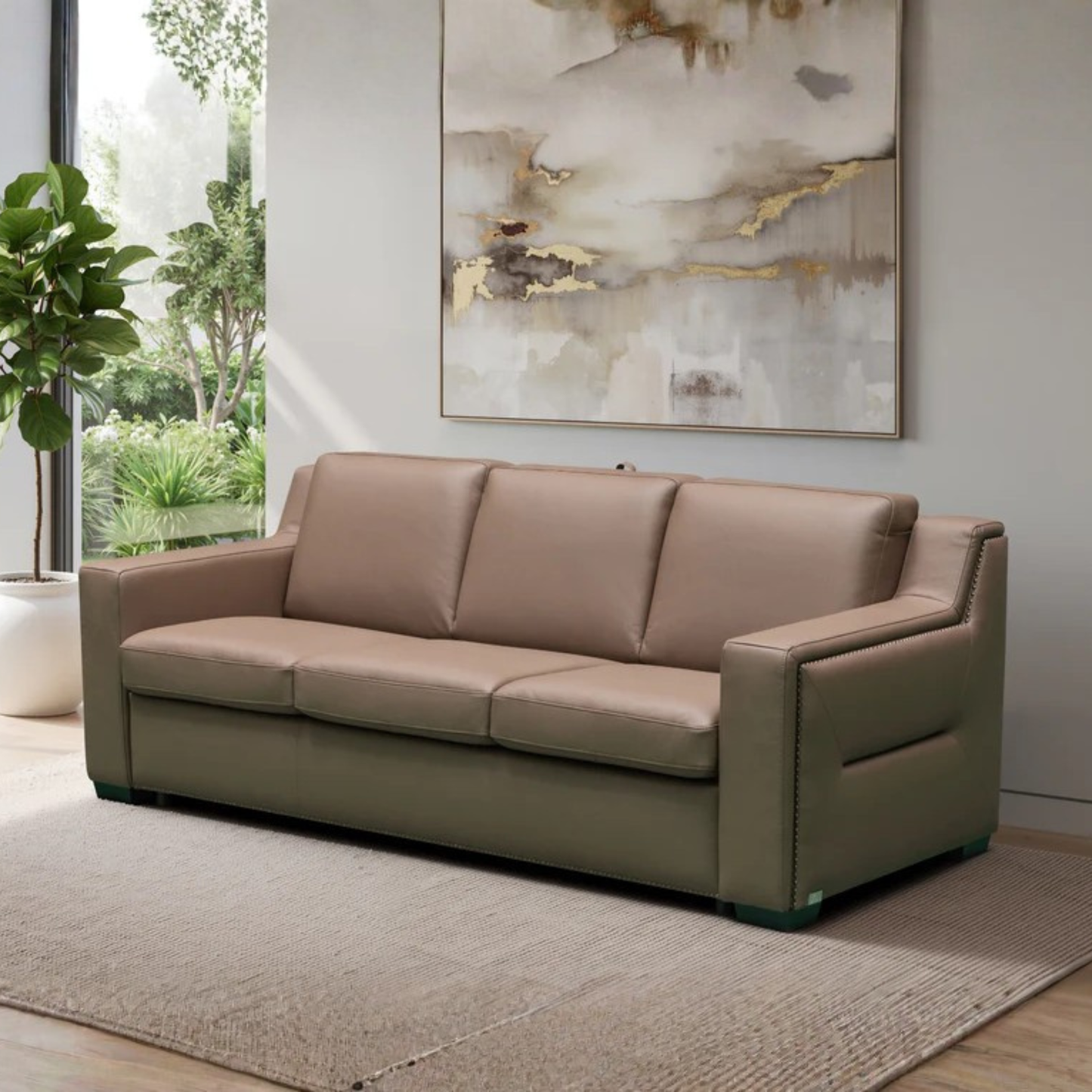 Kathy Ireland Alaves 3-Seater Brown Leather Queen Sleeper Sofa