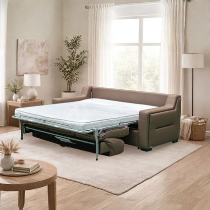 Kathy Ireland Alaves 3-Seater Brown Leather Queen Sleeper Sofa