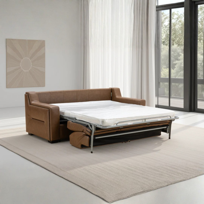 Kathy Ireland Alaves 3-Seater Brown Leather Queen Sleeper Sofa