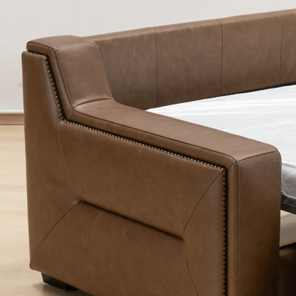 Kathy Ireland Alaves 3-Seater Brown Leather Queen Sleeper Sofa