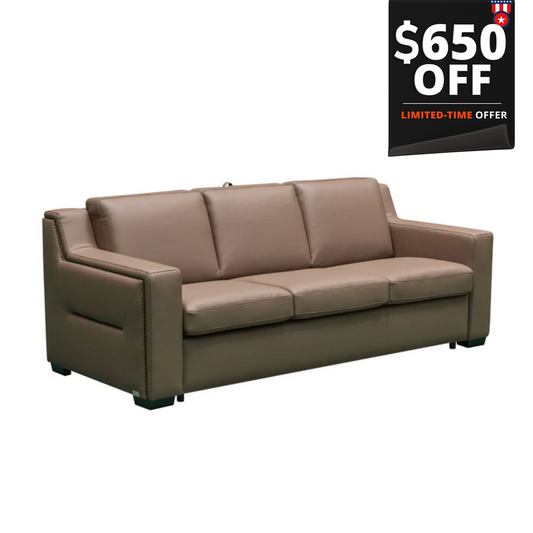 Kathy Ireland Alaves 3-Seater Brown Leather Queen Sleeper Sofa