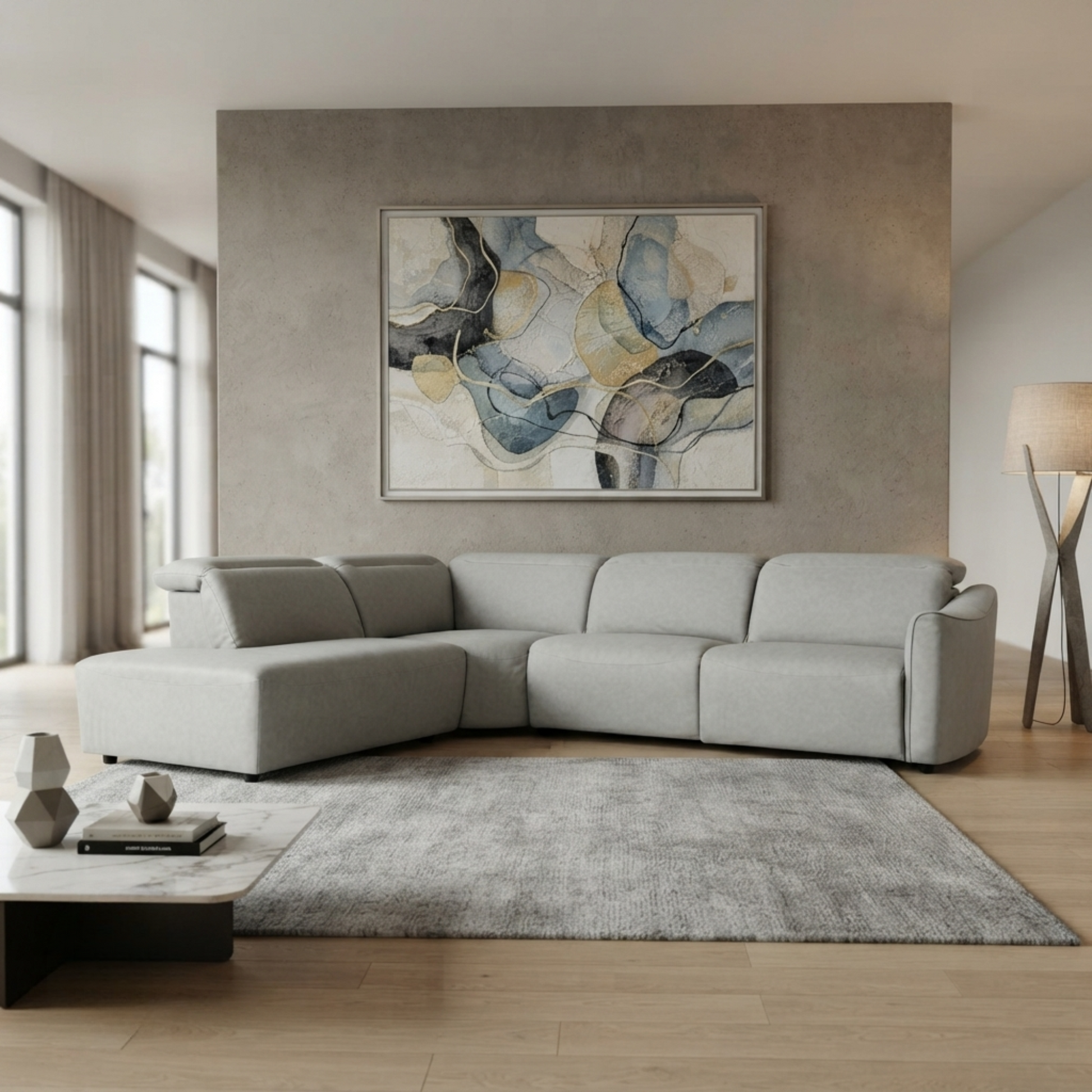 Klaussner Arlo Fabric Power Recliner Sectional Sofa with Chaise-Comfort Design Furniture