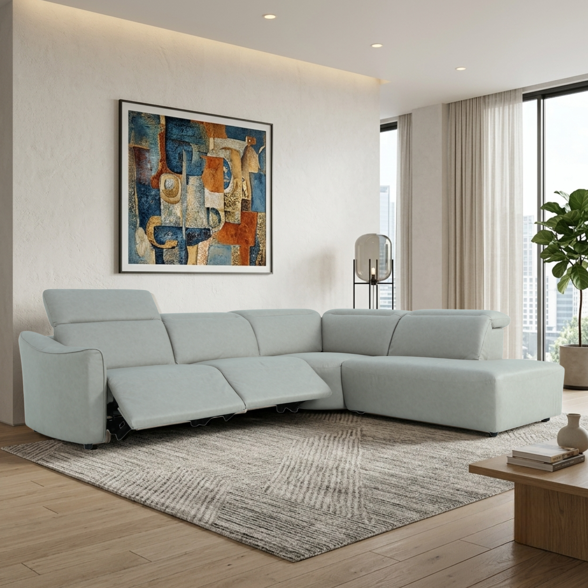 Klaussner Arlo Fabric Power Recliner Sectional Sofa with Chaise-Comfort Design Furniture