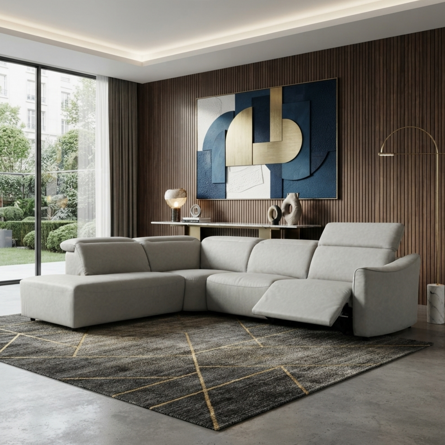 Klaussner Arlo Fabric Power Recliner Sectional Sofa with Chaise-Comfort Design Furniture