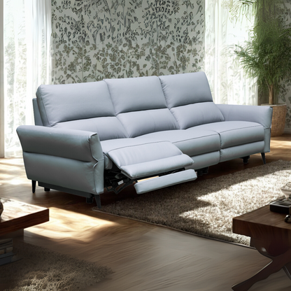 Contemporary living room setting featuring the Klaussner Armonia  Power Reclining Sofa with elegant wallpaper and ambient lighting for comfort design furniture