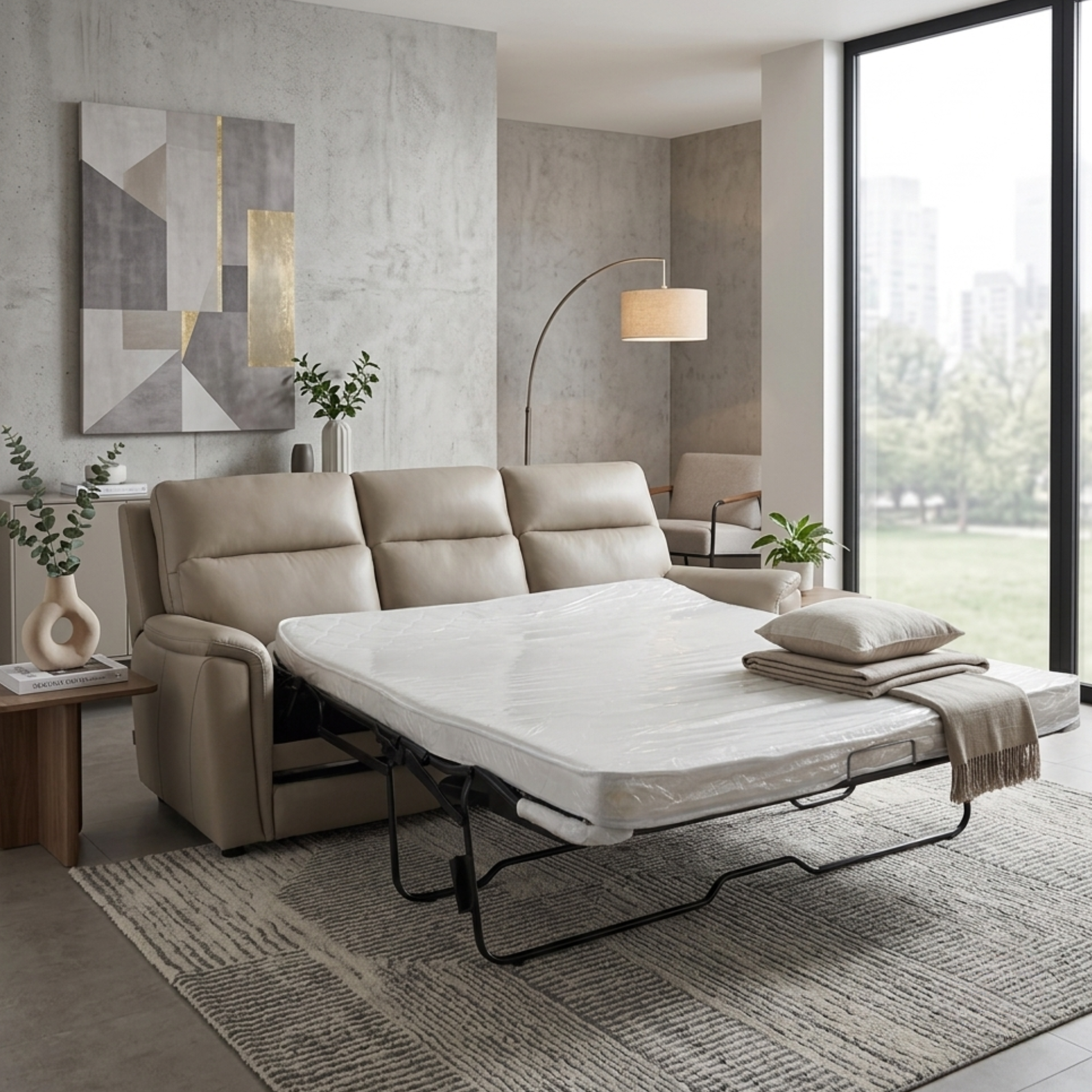 Klaussner Arvello 3-Seater Beige Leather Match Queen Sofa Sleeper-Comfortdesignfurniture