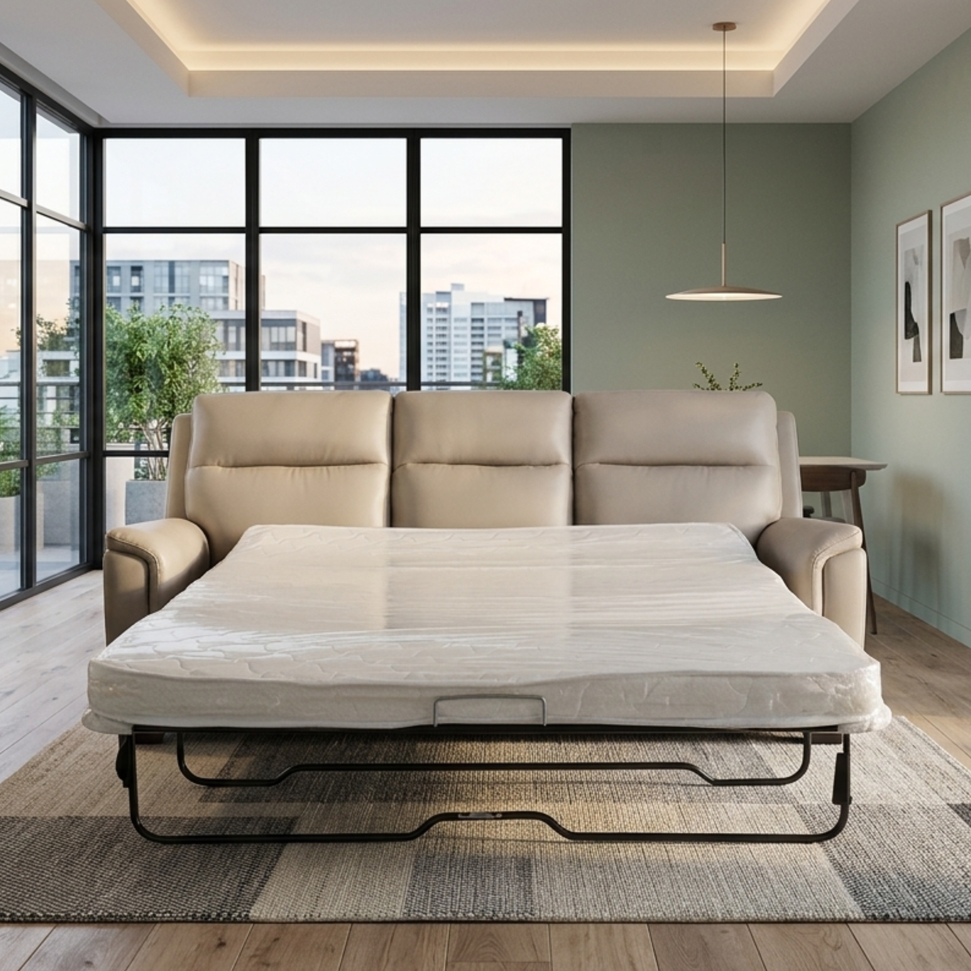Klaussner Arvello 3-Seater Beige Leather Match Queen Sofa Sleeper-Comfortdesignfurniture