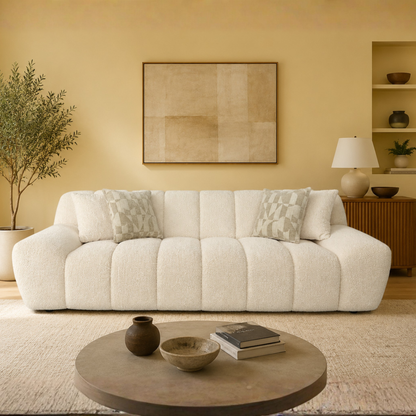 Klaussner Bellanzo Deep Tufted Luxury Bouclé Sofa with Square Arms-Comfortdesignfurniture
