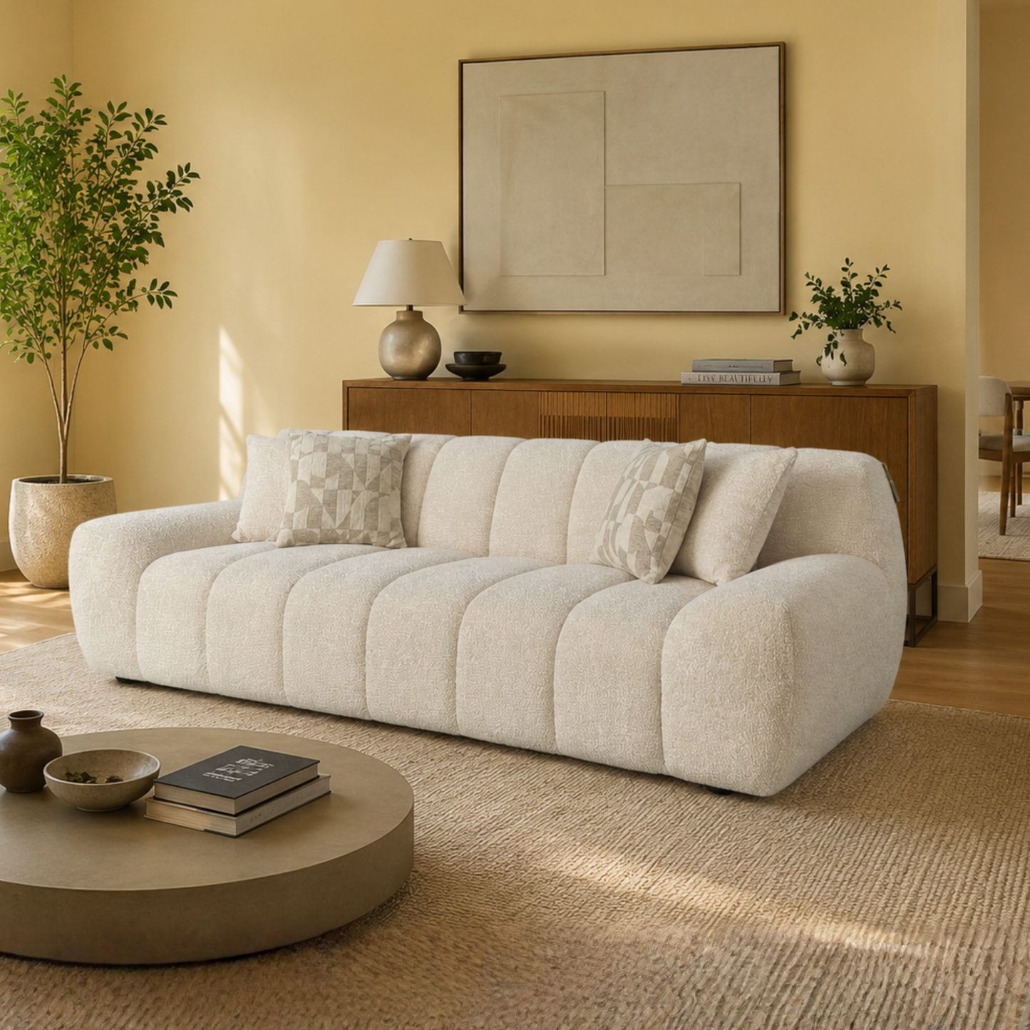 Klaussner Bellanzo Deep Tufted Luxury Bouclé Sofa with Square Arms-Comfortdesignfurniture