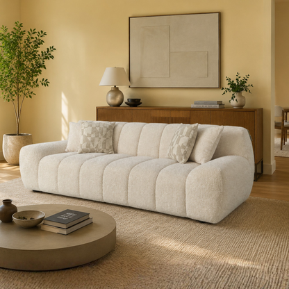 Klaussner Bellanzo Deep Tufted Luxury Bouclé Sofa with Square Arms-Comfortdesignfurniture