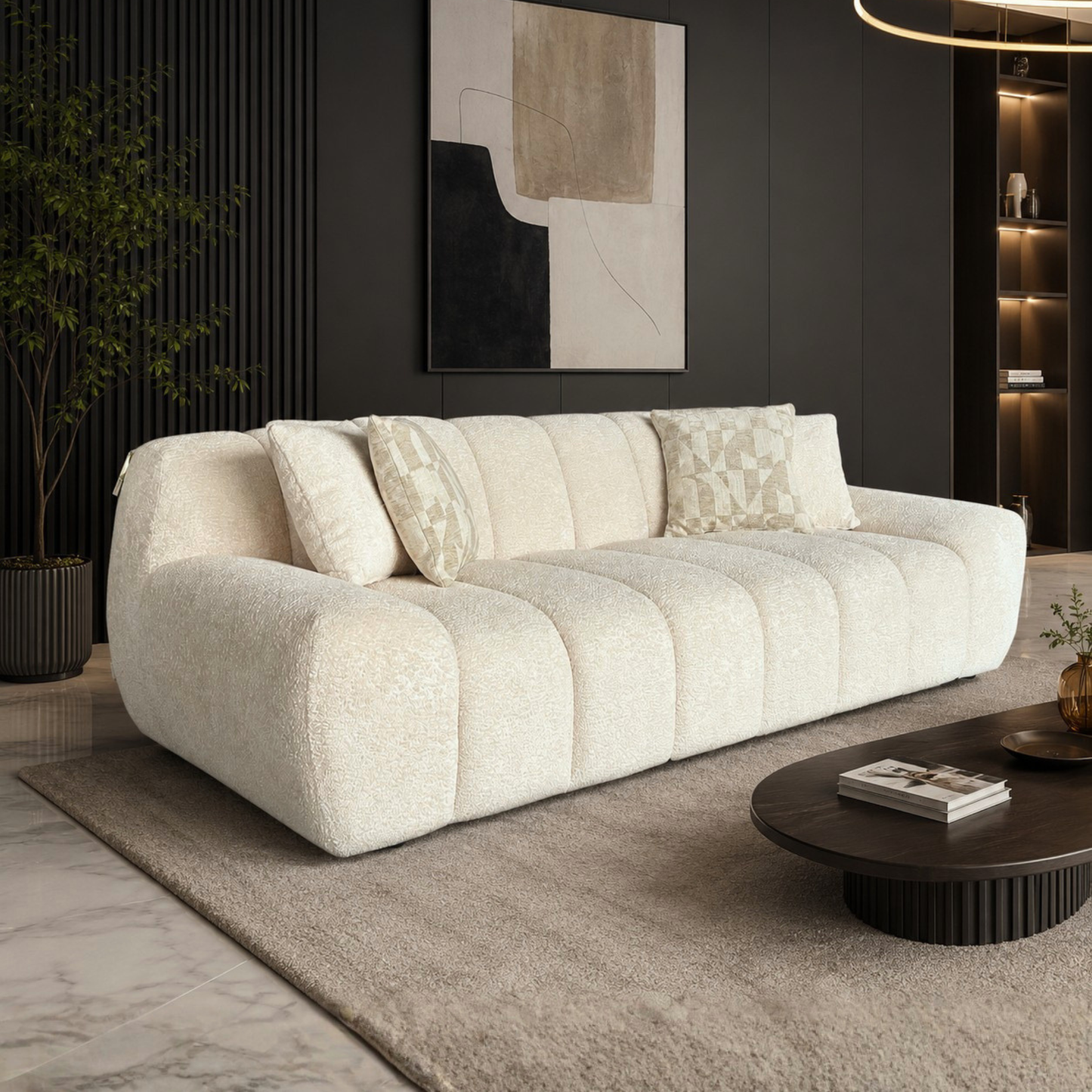 Klaussner Bellanzo Deep Tufted Luxury Bouclé Sofa with Square Arms-Comfortdesignfurniture