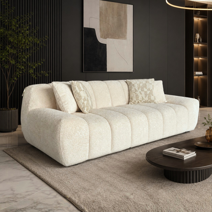 Klaussner Bellanzo Deep Tufted Luxury Bouclé Sofa with Square Arms-Comfortdesignfurniture