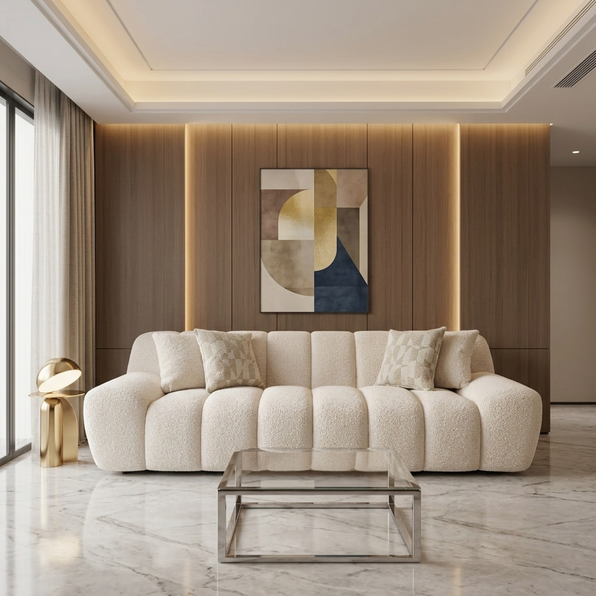 Klaussner Bellanzo Deep Tufted Luxury Bouclé Sofa with Square Arms-Comfortdesignfurniture
