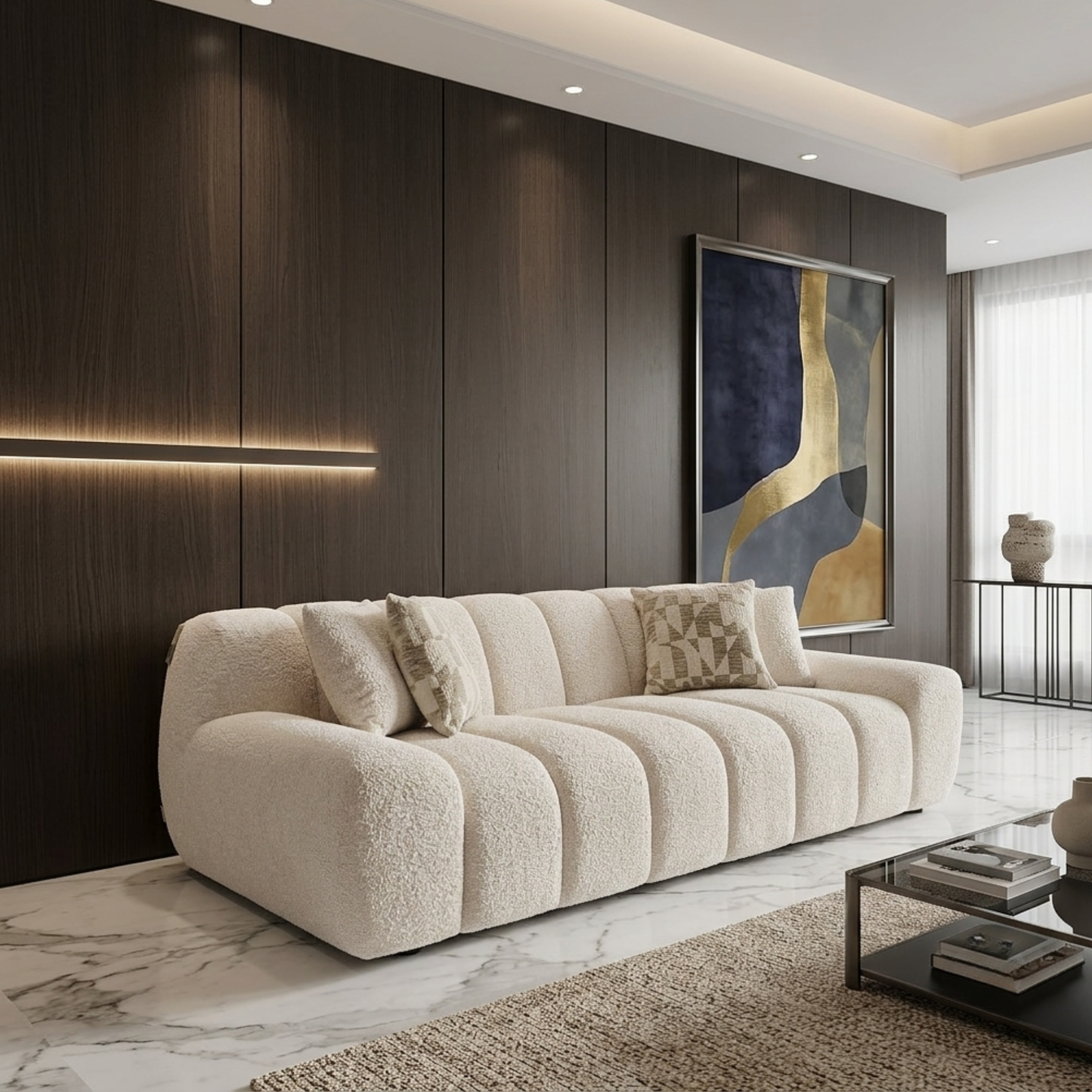 Klaussner Bellanzo Deep Tufted Luxury Bouclé Sofa with Square Arms-Comfortdesignfurniture