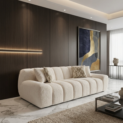 Klaussner Bellanzo Deep Tufted Luxury Bouclé Sofa with Square Arms-Comfortdesignfurniture