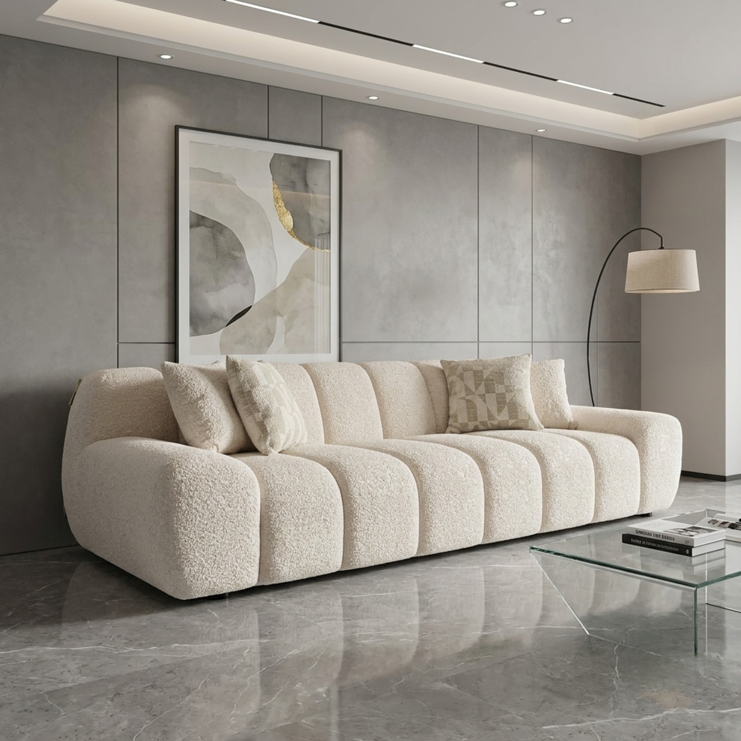 Klaussner Bellanzo Deep Tufted Luxury Bouclé Sofa with Square Arms-Comfortdesignfurniture