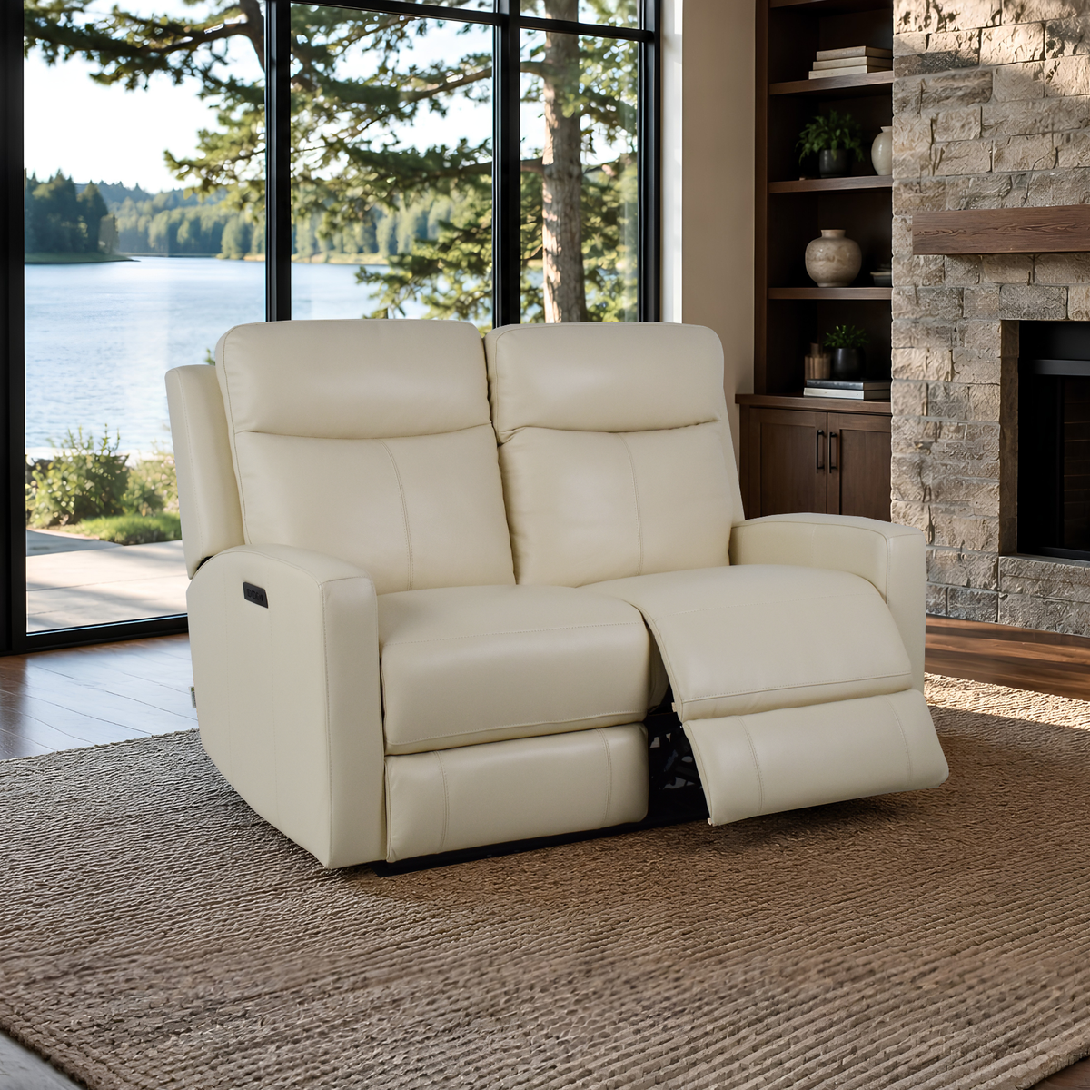 Klaussner Brento Leather Match Power Reclining Loveseat with USB Charging-Jennifer Furniture