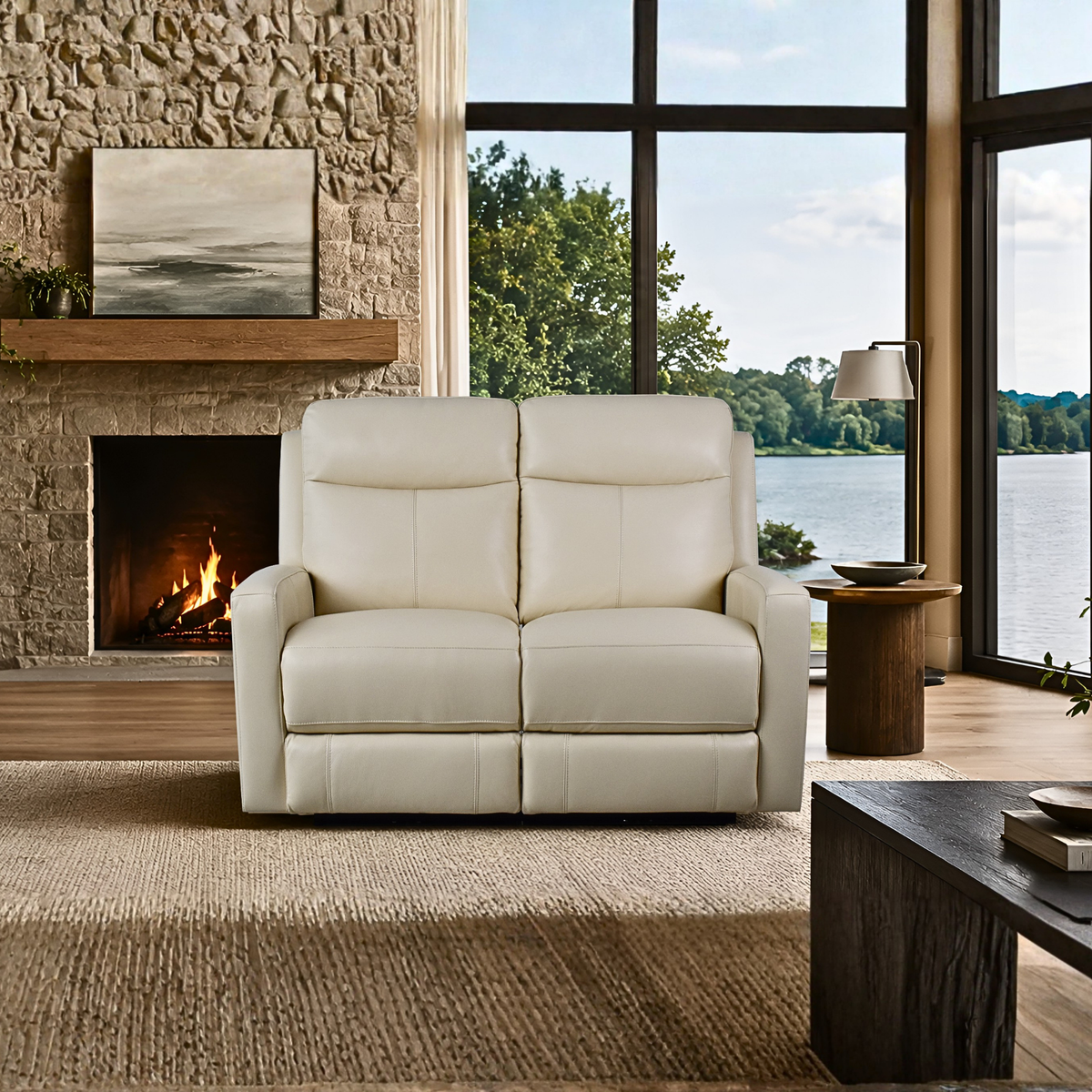 Klaussner Brento Leather Match Power Reclining Loveseat with USB Charging-Comfort Design Furniture