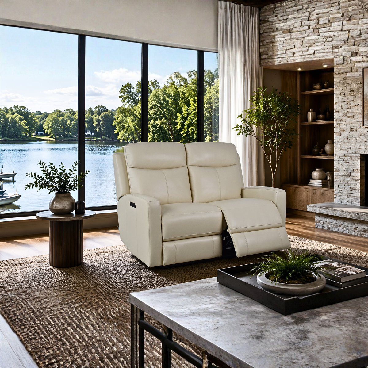 Klaussner Brento Leather Match Power Reclining Sofa with USB Charging-Comfort Design Furniture
