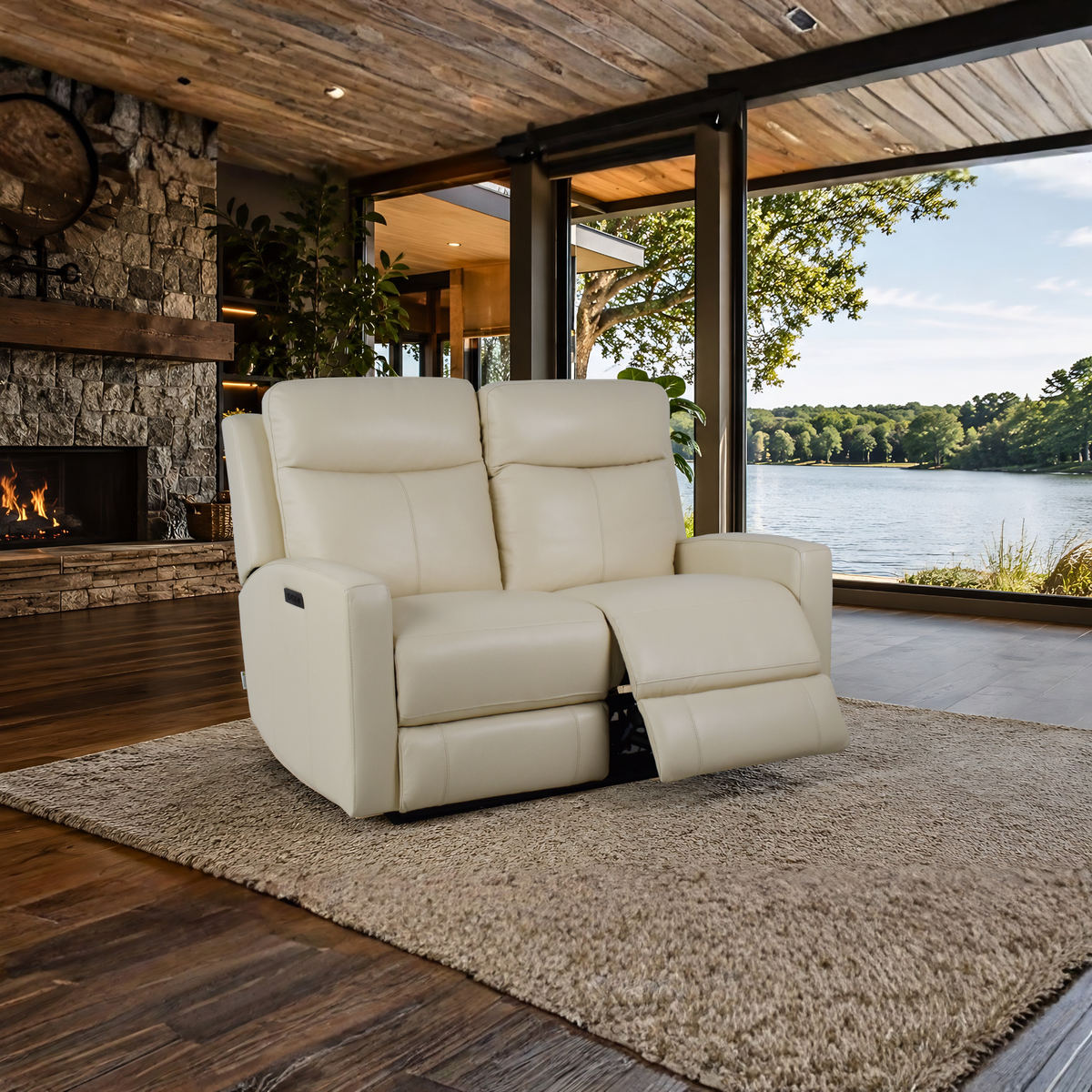 Klaussner Brento Leather Match Power Reclining Loveseat with USB Charging-Comfort Design Furniture