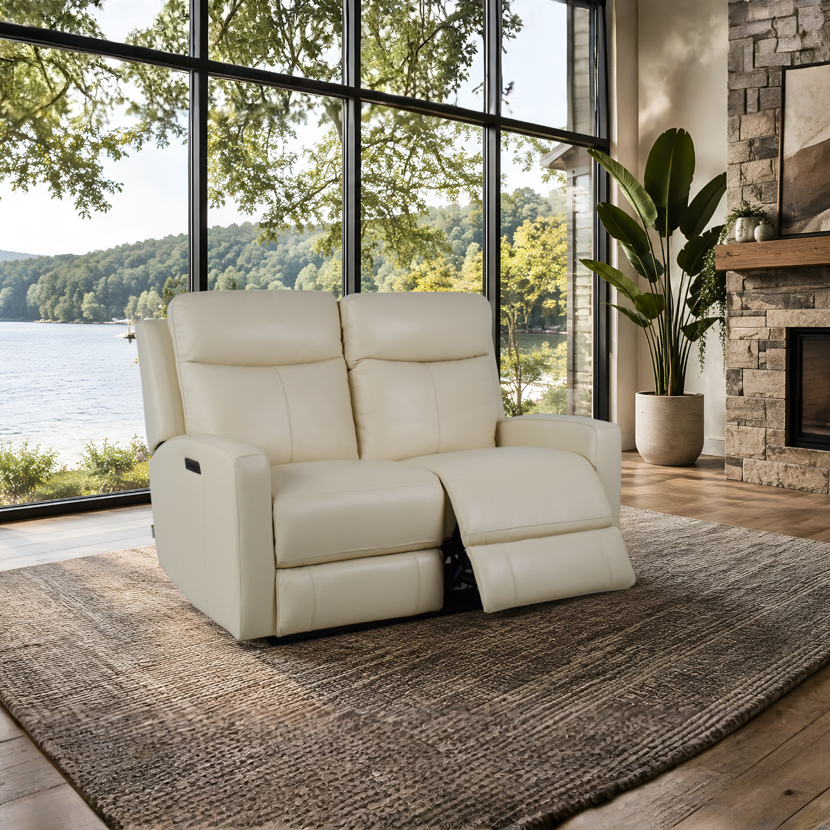Klaussner Brento Leather Match Power Reclining Loveseat with USB Charging-Comfort Design Furniture