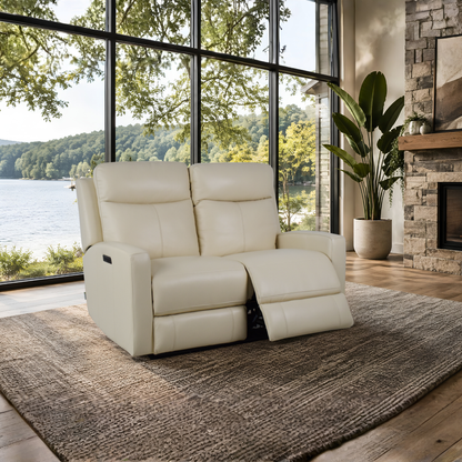 Klaussner Brento Leather Match Power Reclining Loveseat with USB Charging-Comfort Design Furniture