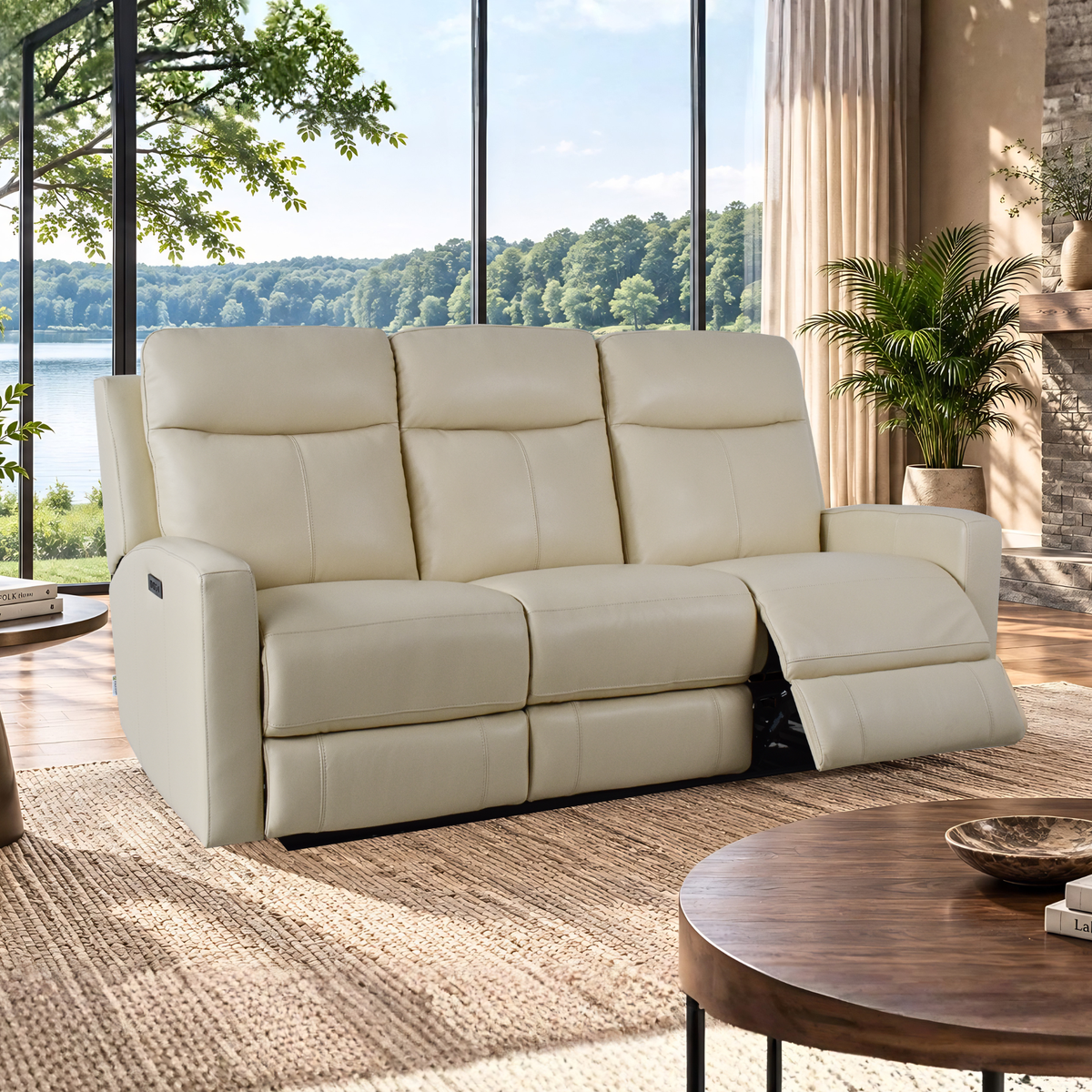 Klaussner Brento Leather Match Power Reclining Sofa with USB Charging-Comfort Design Furniture