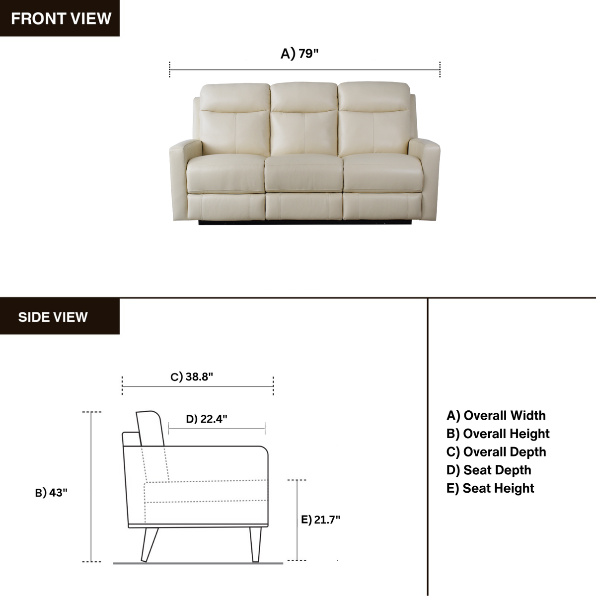 Klaussner Brento Leather Match Power Reclining Sofa with USB Charging-Comfort Design Furniture