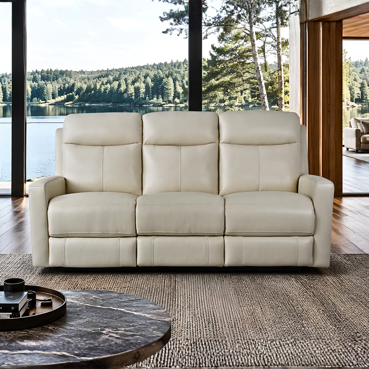 Klaussner Brento Leather Match Power Reclining Sofa with USB Charging-Comfort Design Furniture