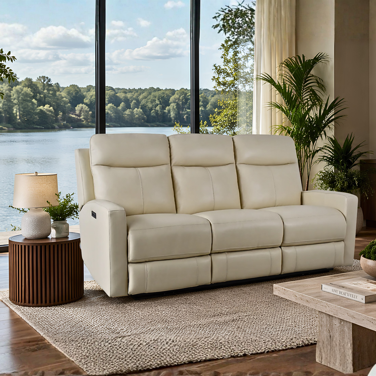 Klaussner Brento Leather Match Power Reclining Sofa with USB Charging-Comfort Design Furniture