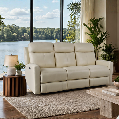Klaussner Brento Leather Match Power Reclining Sofa with USB Charging-Comfort Design Furniture