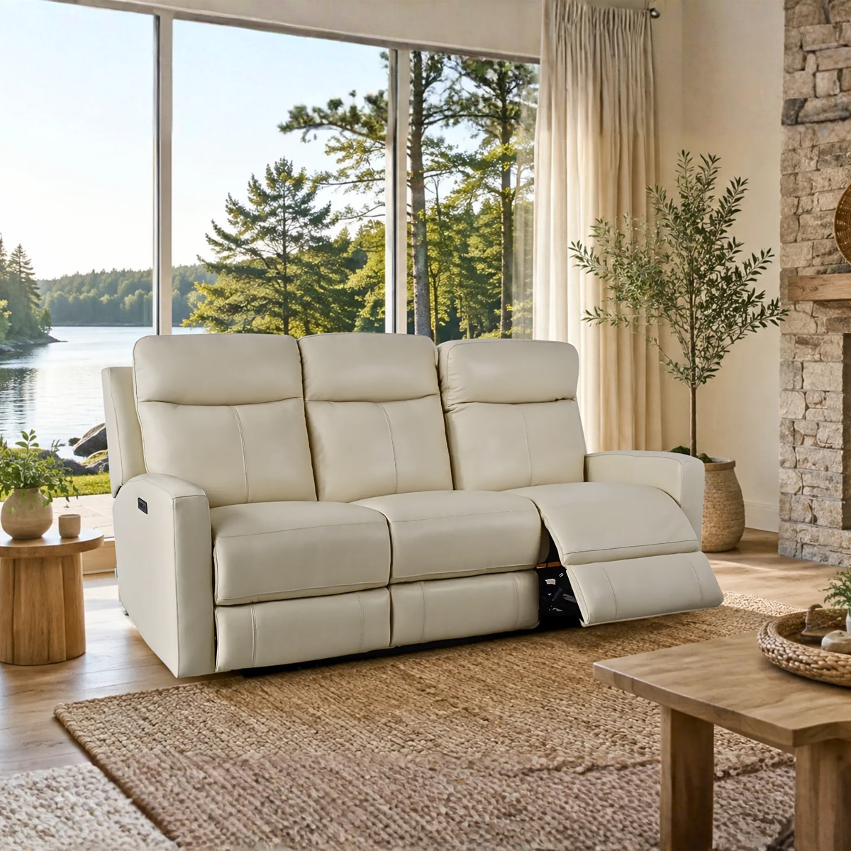 Klaussner Brento Leather Match Power Reclining Sofa with USB Charging-Comfort Design Furniture
