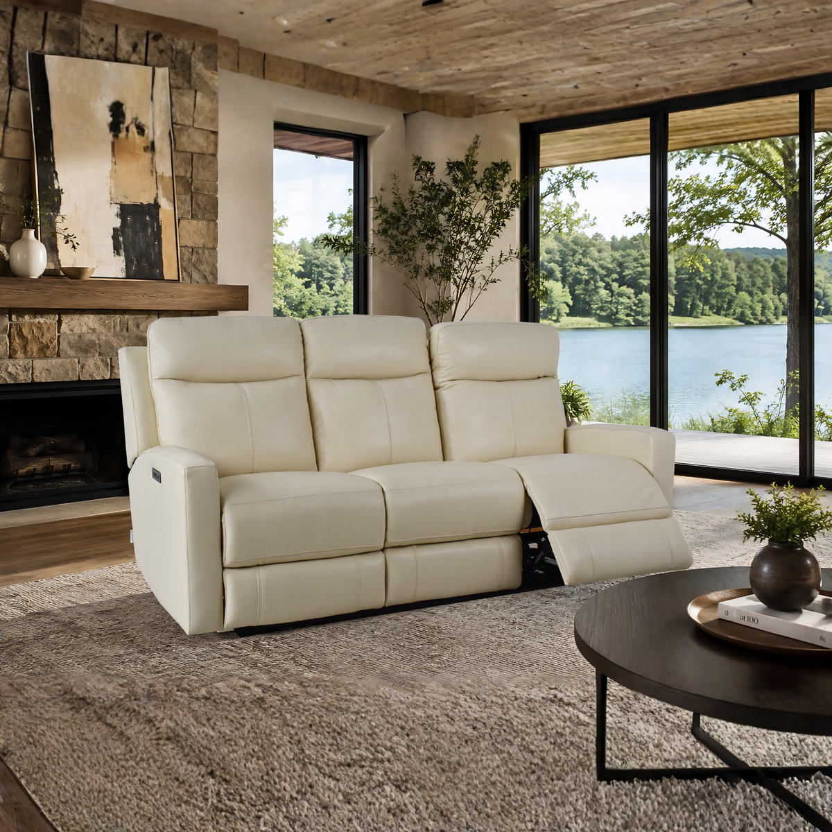 Klaussner Brento Leather Match Power Reclining Sofa with USB Charging-Comfort Design Furniture