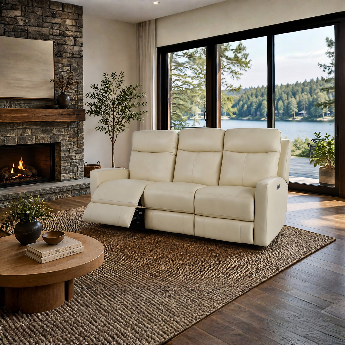 Klaussner Brento Leather Match Power Reclining Sofa with USB Charging-Comfort Design Furniture