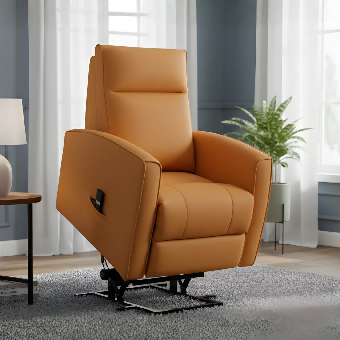 Klaussner Calessin Chestnut Orange Leather Recliner Lift Chair