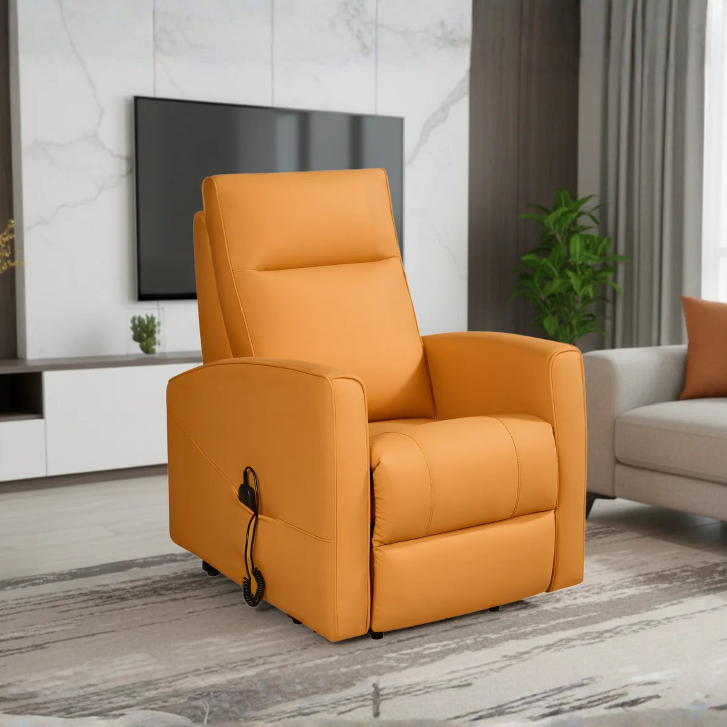 Klaussner Calessin Chestnut Orange Leather Recliner Lift Chair