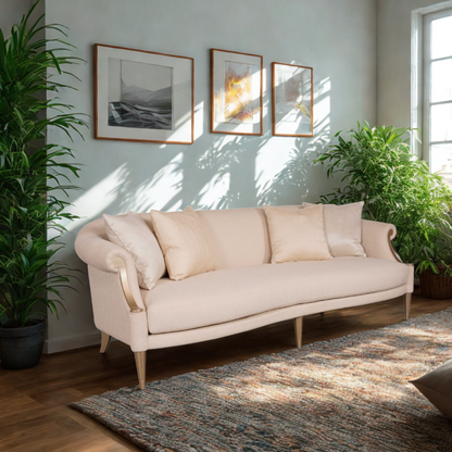 Klaussner Clarkson 3-Seater White Cream Fabric Sofa with Rolled Arms